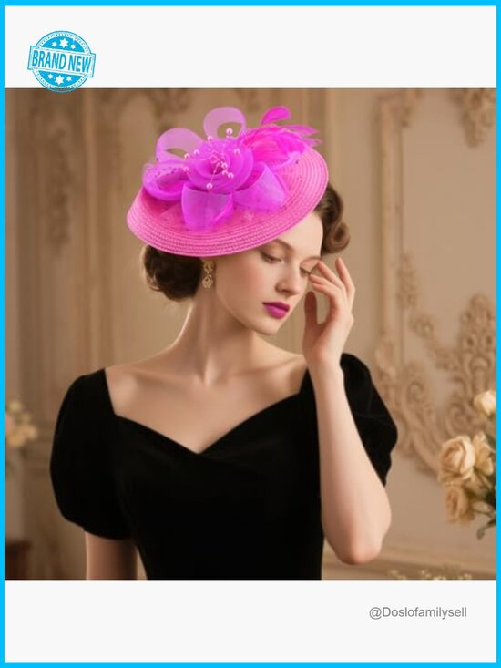 Vintage Feather Fascinator Hat with Mesh Veil Tea Party Derby Cocktail Headpiece main image 6